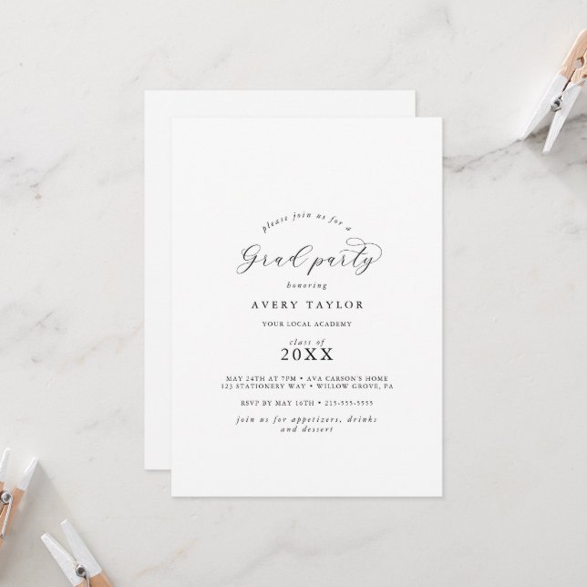 Invitación Elegante Fiesta de Grad Script (Anverso/Reverso In Situ)