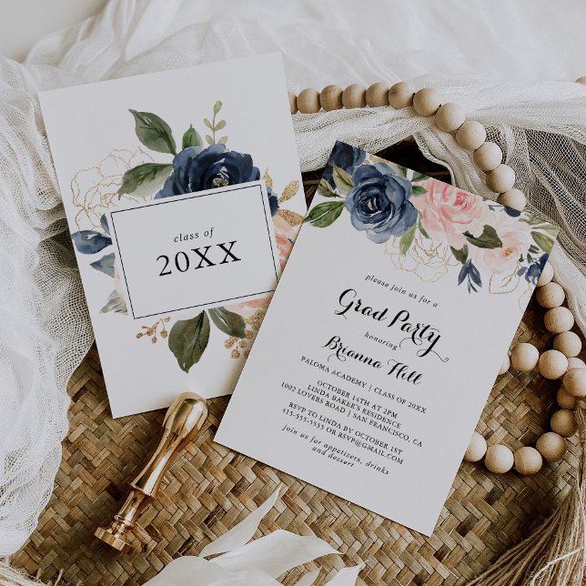 Invitación Elegante Fiesta de Grado de Caligrafía Floral de I (Subido por el creador)