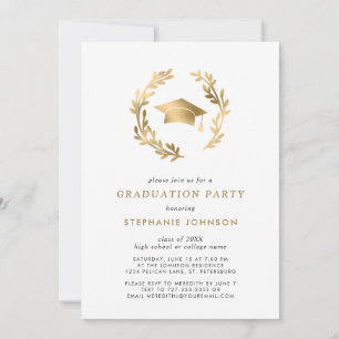 Invitación Elegante Fiesta de Grado de Oro y Graduación Wreat