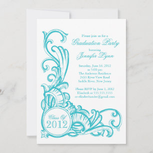 Invitación Elegante fiesta de graduación azul vintage
