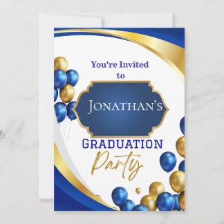 Invitación Elegante fiesta de graduación azul y oro