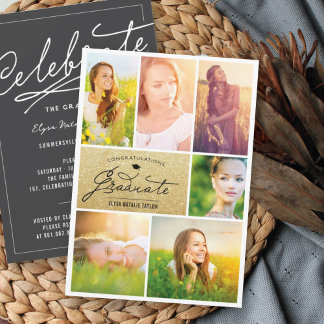 Invitación Elegante Fiesta de Graduación Chic con Brillo Dora