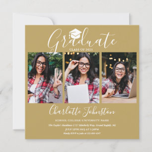 Invitación Elegante Fiesta de Graduación Chic Gold Script 4 F