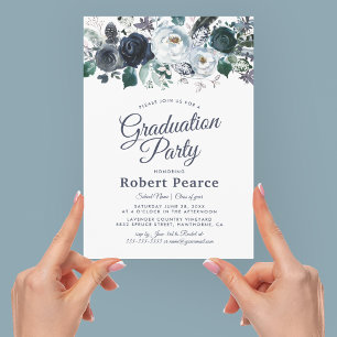 Invitación Elegante Fiesta de Graduación con Acuarela Floral 