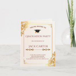 Invitación Elegante fiesta de graduación con encaje dorado y 
