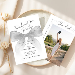 Invitación Elegante Fiesta de Graduación con Foto de Lazo Neg