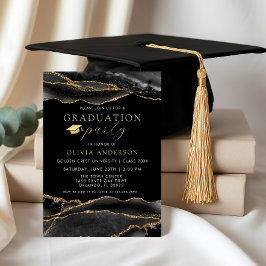 Invitación Elegante fiesta de graduación con mármol negro y d