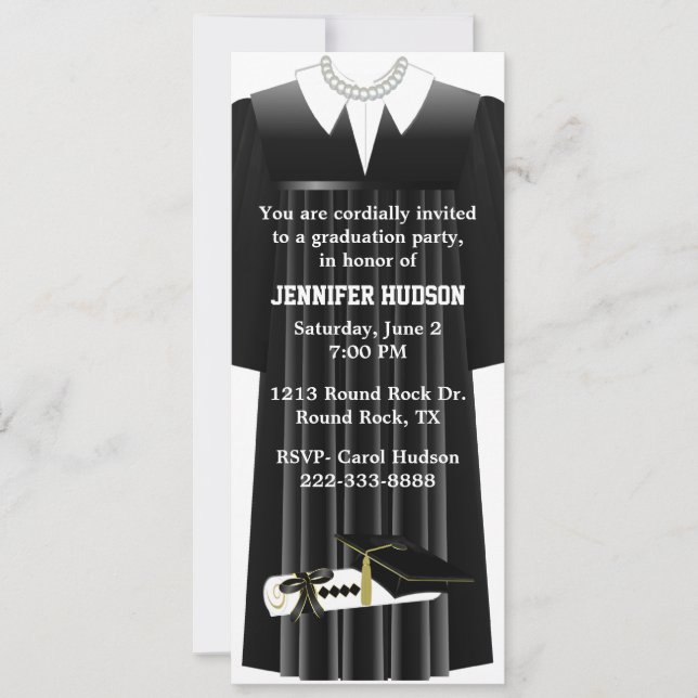 Invitación Elegante fiesta de graduación con traje negro (Anverso)