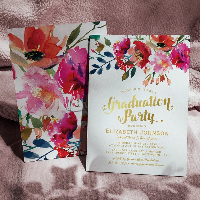 Invitación Elegante fiesta de graduación de acuarela floral (Subido por el creador)