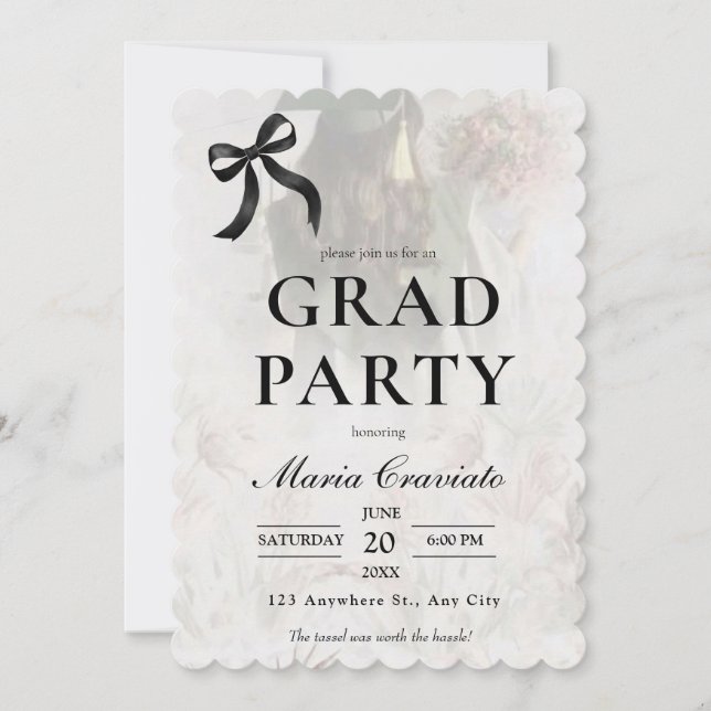 Invitación Elegante fiesta de graduación de Black Bow (Anverso)