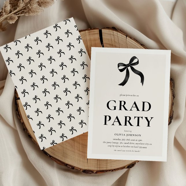 Invitación Elegante fiesta de graduación de Black Bow (Subido por el creador)