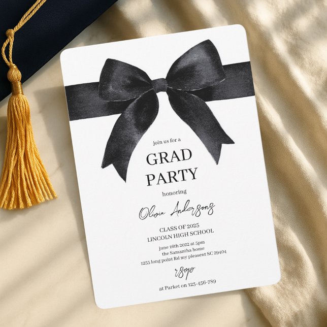 Invitación Elegante fiesta de graduación de Black Bow (Subido por el creador)