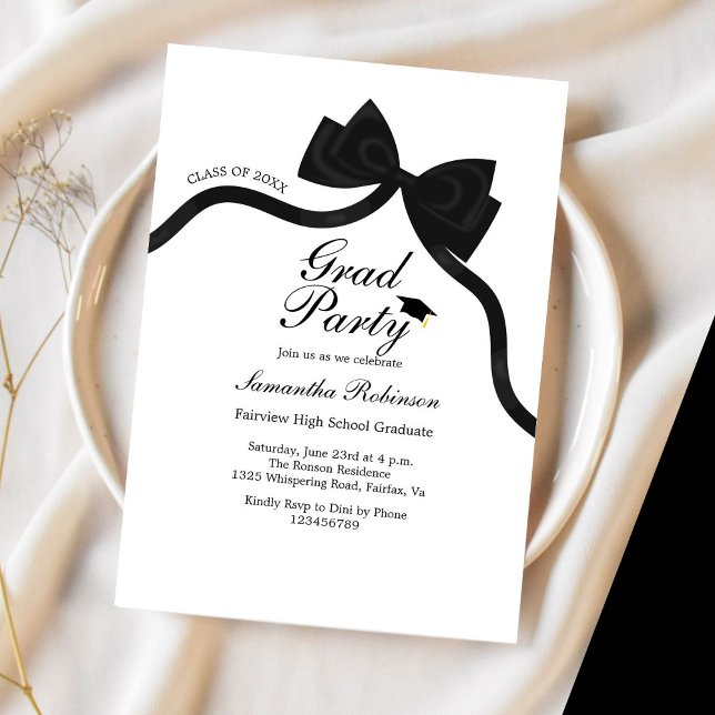 Invitación Elegante fiesta de graduación de Black Bow (Subido por el creador)