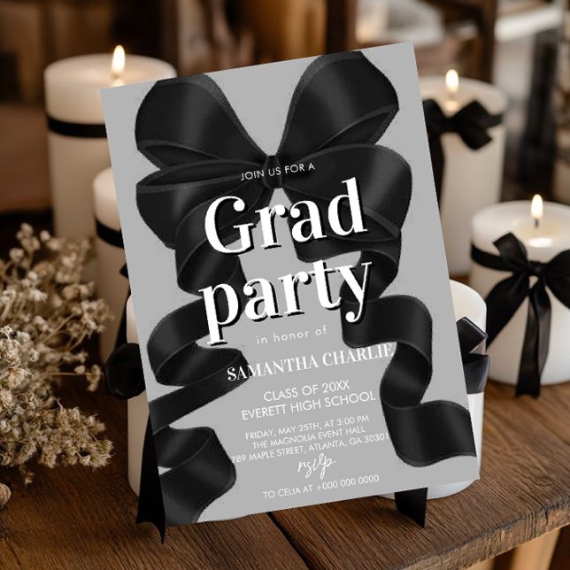 Invitación Elegante fiesta de graduación de Black Bow (Subido por el creador)