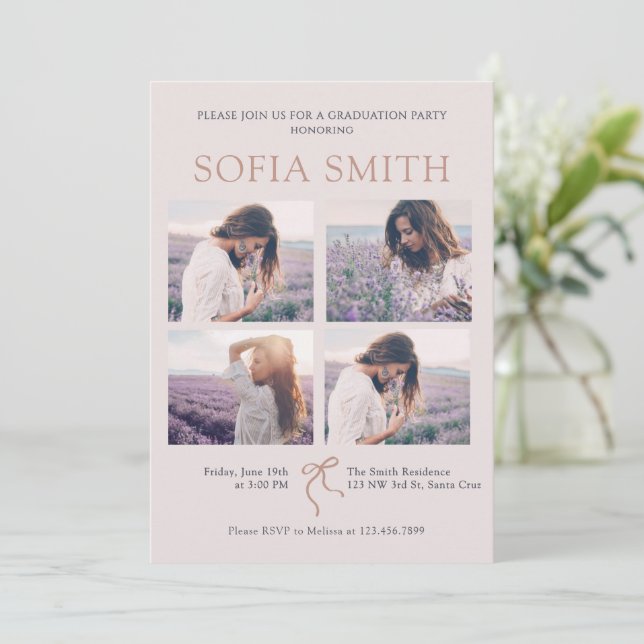 Invitación Elegante fiesta de graduación de Boho Bow (Anverso de pie)