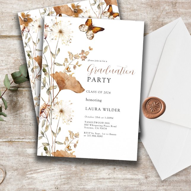 Invitación Elegante fiesta de graduación de Boho Wildflowers (Subido por el creador)