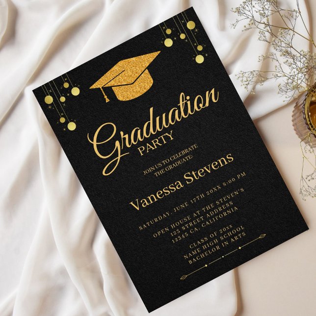 Invitación Elegante fiesta de graduación de caligrafía de oro (Subido por el creador)