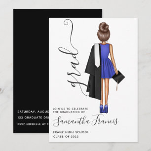 Invitación Elegante fiesta de graduación de Chicas azules y b