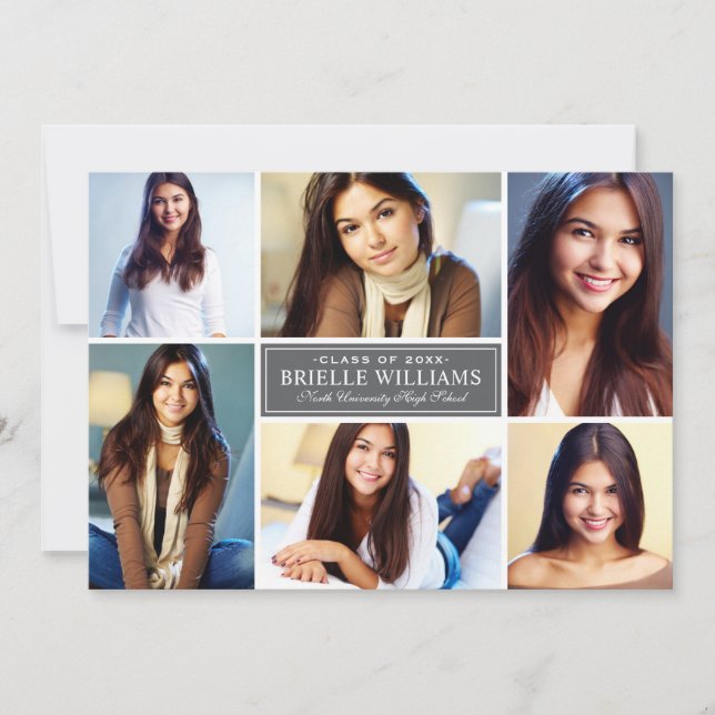 Invitación Elegante fiesta de graduación de Collage de fotos  (Anverso)