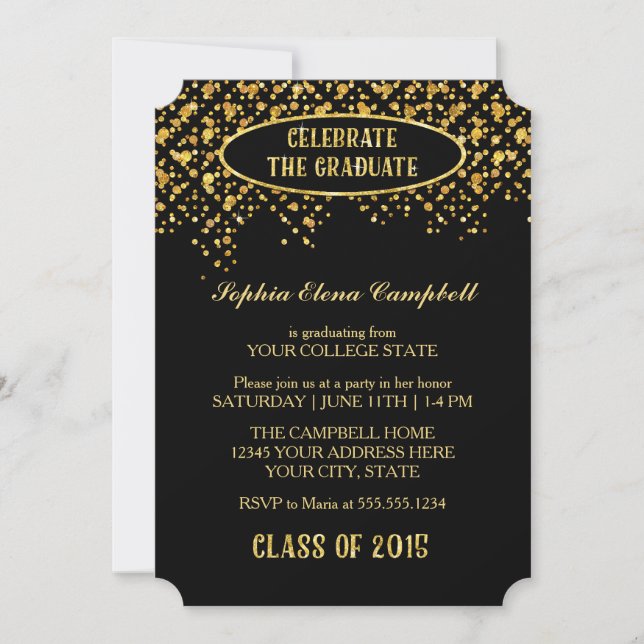 Invitación Elegante fiesta de graduación de Confetti Purpurin (Anverso)