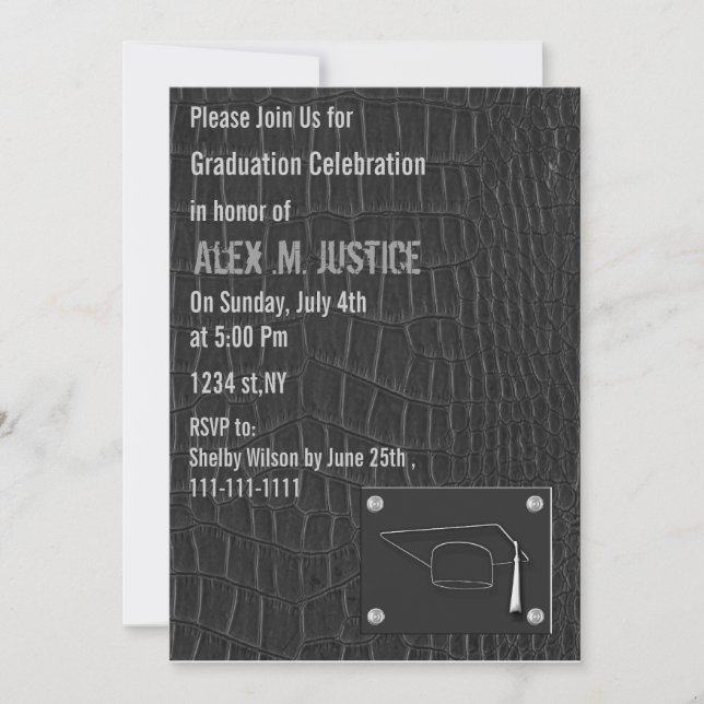 Invitación elegante fiesta de graduación de cuero gris Invita (Anverso)