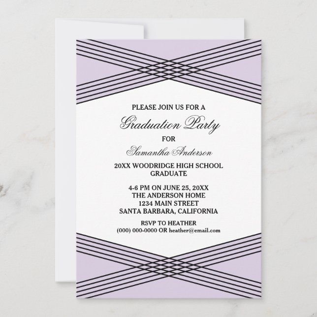 Invitación Elegante fiesta de graduación de deco morado invit (Anverso)