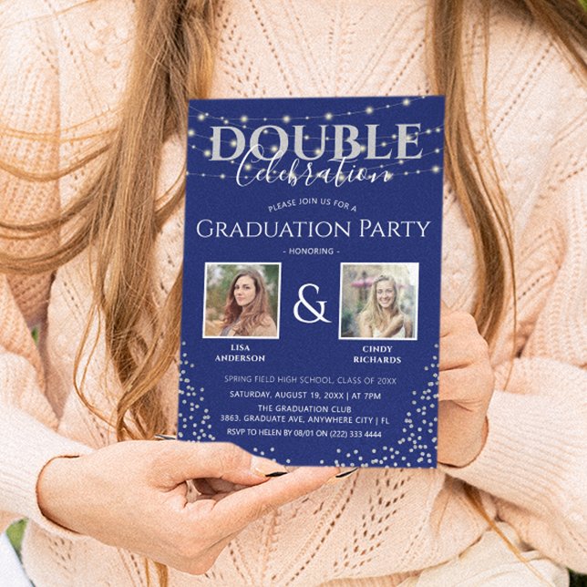Invitación Elegante fiesta de graduación de doble celebración (Subido por el creador)