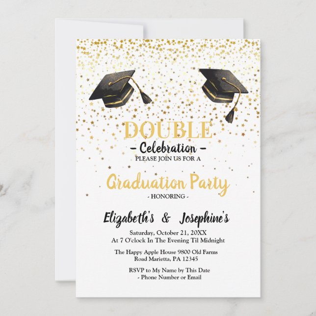 Invitación Elegante fiesta de graduación de doble celebración (Anverso)