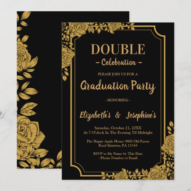 Invitación Elegante fiesta de graduación de doble celebración (Anverso / Reverso)