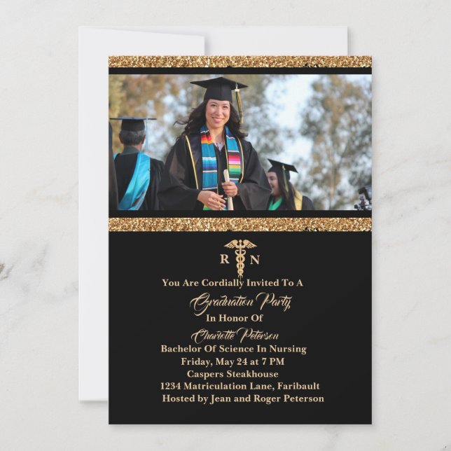 Invitación Elegante fiesta de graduación de enfermera de foto (Anverso)