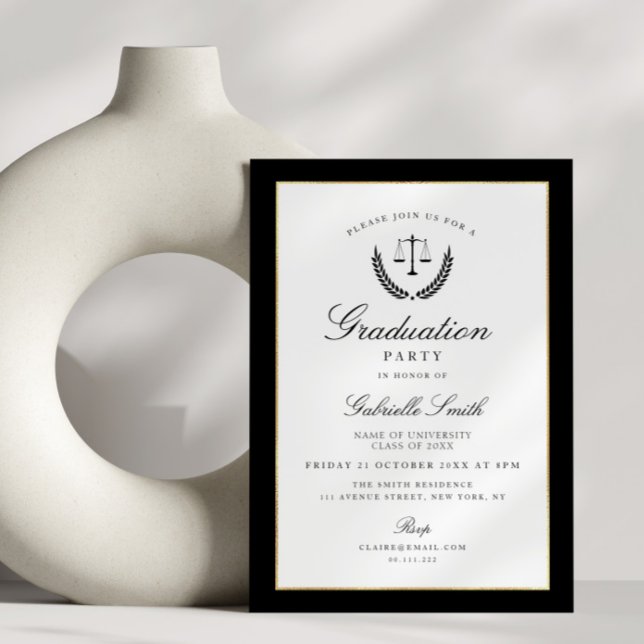 Invitación Elegante fiesta de graduación de escuela de derech (Subido por el creador)