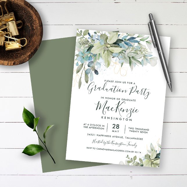 Invitación Elegante fiesta de graduación de Eucalyptus Greene (Subido por el creador)