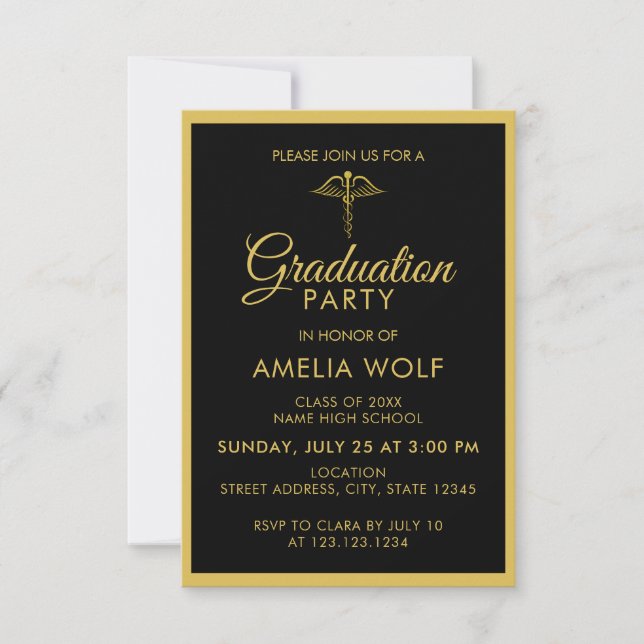 Invitación Elegante Fiesta de Graduación de Farmacéutico Negr (Anverso)