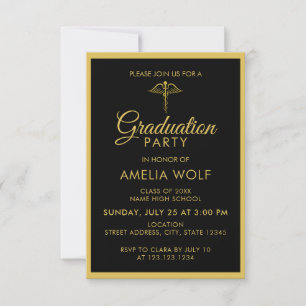 Invitación Elegante Fiesta de Graduación de Farmacéutico Negr