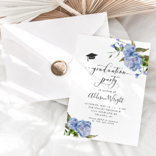 Invitación Elegante fiesta de graduación de flores azules