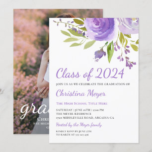 Invitación Elegante fiesta de graduación de flores moradas