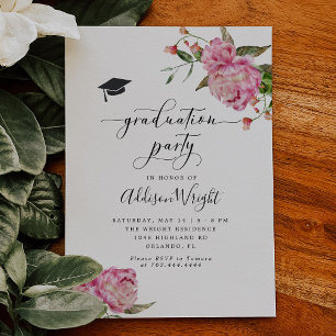 Invitación Elegante fiesta de graduación de flores rosas