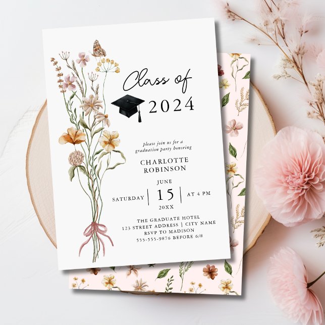 Invitación Elegante fiesta de graduación de flores silvestres (Stylish Spring Wildflower Bouquet Graduation Party Invitation)