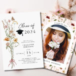 Invitación Elegante fiesta de graduación de flores silvestres<br><div class="desc">Celebra el hito de tu graduación con estilo con nuestra elegante invitación a la fiesta de graduación de flores silvestres de primavera. Con un impresionante Watercolor Wildflower Meadow Bouquet, y una foto del graduado en la parte trasera, esta invitación marca el tono de un fiesta botánico de jardín florido lleno...</div>