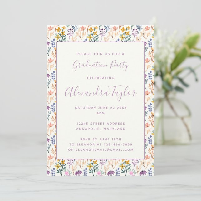 Invitación Elegante fiesta de graduación de flores silvestres (Anverso de pie)