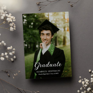 Invitación Elegante fiesta de graduación de foto verde negro