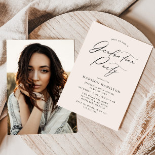 Invitación Elegante fiesta de graduación de fotografía crema