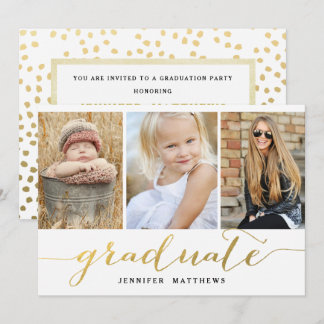 Invitación Elegante Fiesta de Graduación de Fotografías de Or