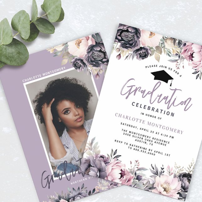 Invitación Elegante fiesta de graduación de fotografías flora (Subido por el creador)