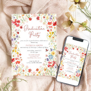 Invitación Elegante fiesta de graduación de fotos de flores s