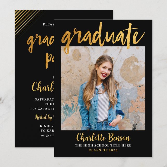 Invitación Elegante fiesta de graduación de fotos de Relieve  (Anverso / Reverso)
