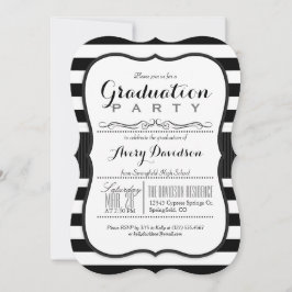 Invitación Elegante fiesta de graduación de franjas blancas y