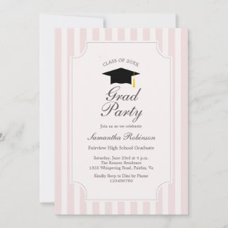 Invitación Elegante fiesta de graduación de franjas rosadas
