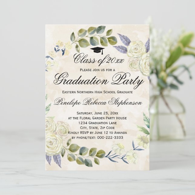 Invitación Elegante fiesta de graduación de guirnaldas floral (Anverso de pie)