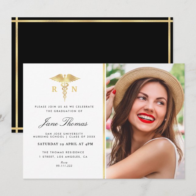 Invitación Elegante fiesta de graduación de la escuela de Enf (Anverso / Reverso)
